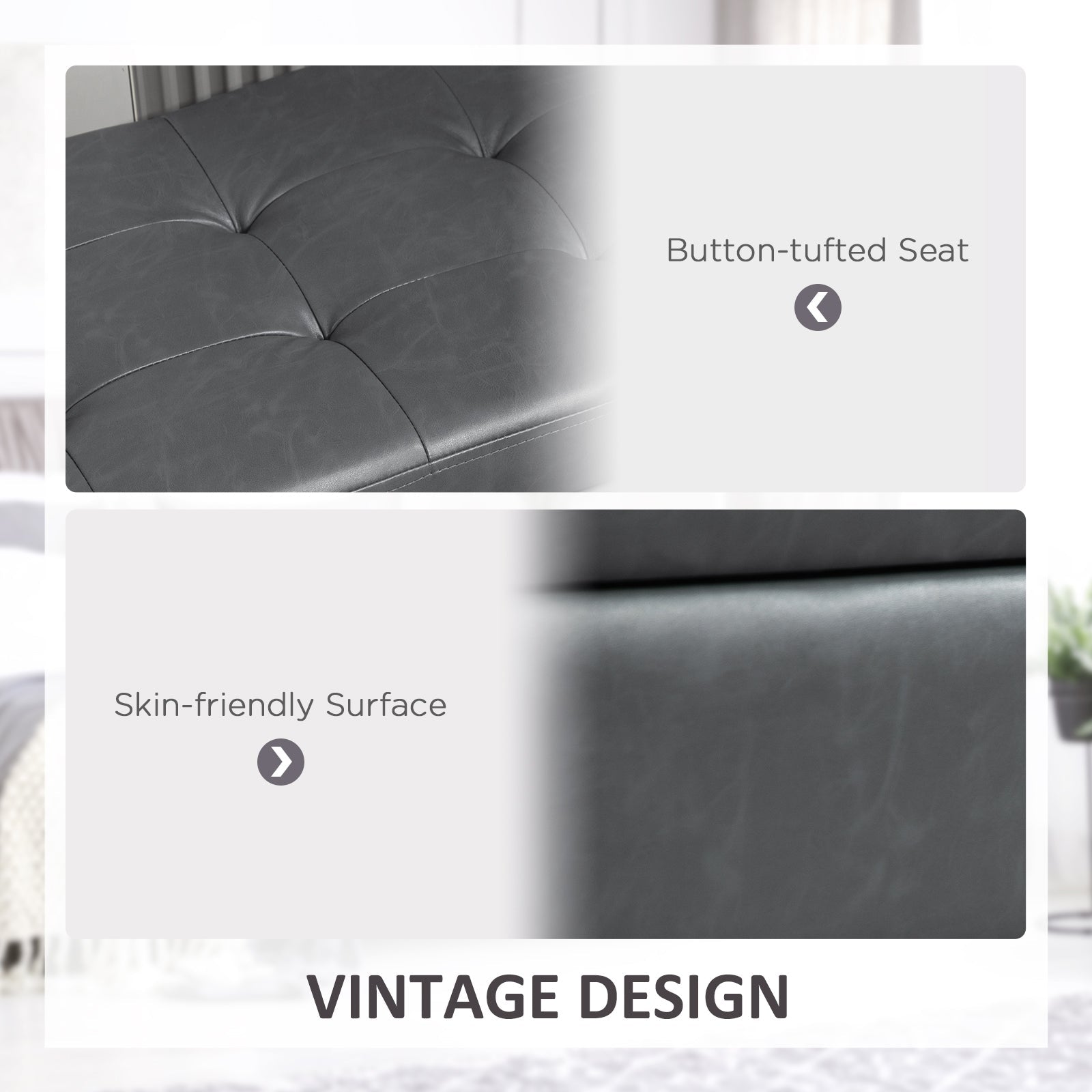 HOMCOM 44" PU Leather Tufted Ottoman Shoe Bench Storage Chest Hallway Grey 