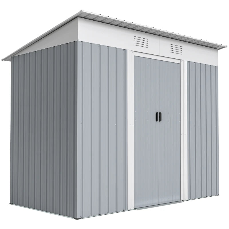 7' x 4' Outdoor Storage Shed, Metal Garden Shed with Lockable Sliding Doors and Vents, Grey