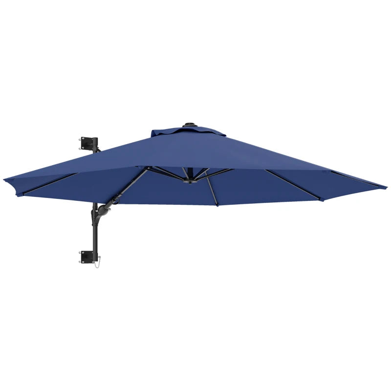 9.6 x 9.6 ft Wall Mounted Umbrella with Rotate, Patio Market Umbrella Parasol for Outdoor with Crank, Dark Blue