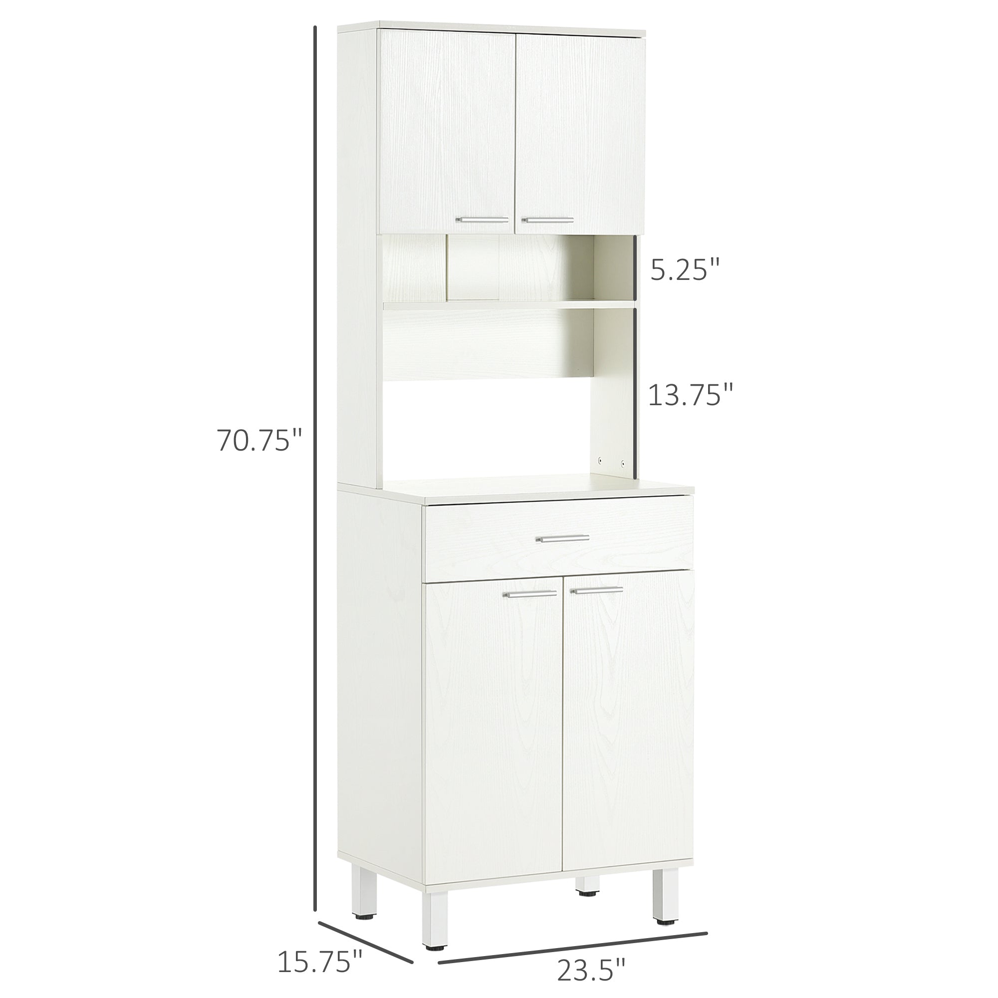 HOMCOM White 71"H Kitchen Pantry Cabinet: Freestanding Cupboard with Microwave Stand and Storage Cabinet for Dining Room, Living Room 