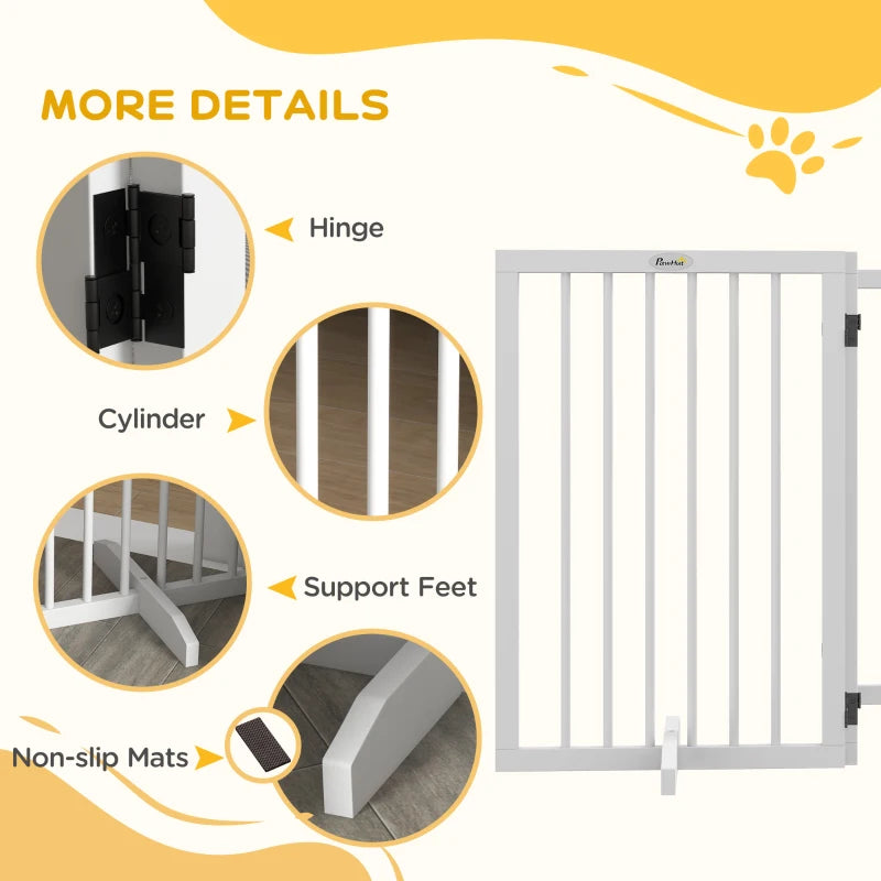 Free Standing Pet Gate, Foldable Dog Gates with 2 Support Feet, 4 Panels for Doorway Stairs, White