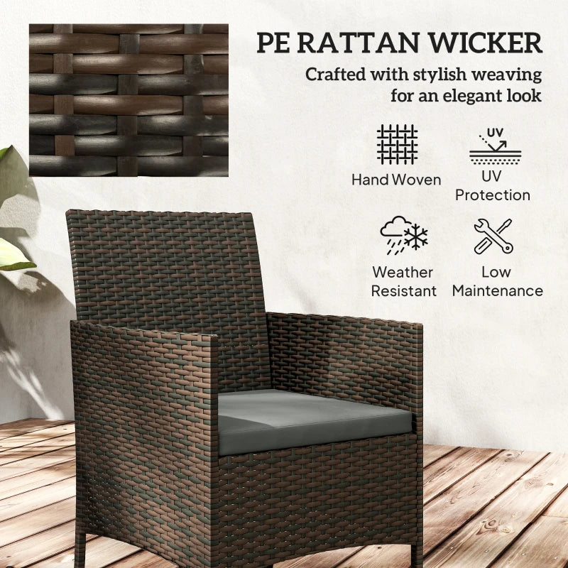 Wicker Bistro Set, 3 Piece Patio Furniture Set with 2-Tier Glass Top Table, Cushions for Balcony, Porch, Dark Grey