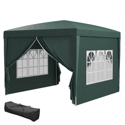 Outsunny 10'x10' Pop Up Party Tent Wedding Gazebo Outdoor Canopy with Carry Bag Green 