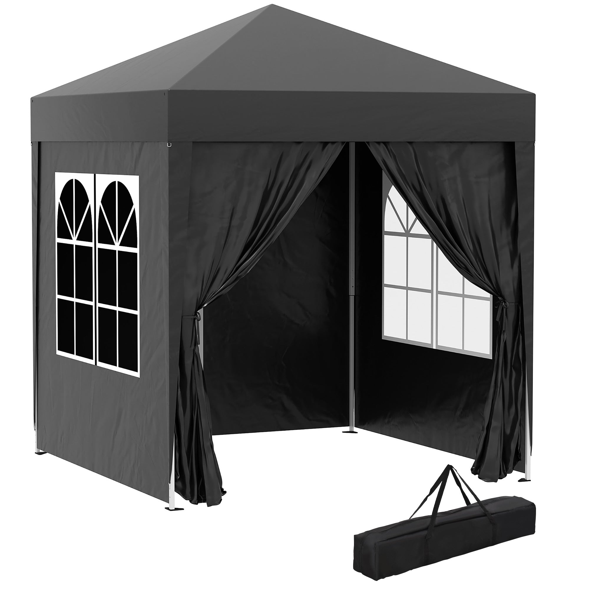 Outsunny 6.6x6.6ft Easy Pop Up Party Tent with Side Walls - Outdoor Folding Gazebo, Black 
