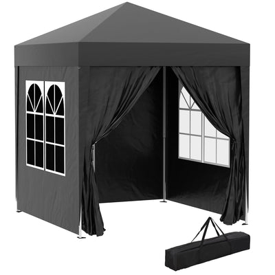 Outsunny 6.6x6.6ft Easy Pop Up Party Tent with Side Walls - Outdoor Folding Gazebo, Black 