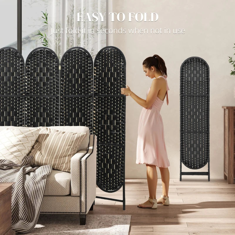 Bohemian Privacy Screen, Folding Room Divider with 6 Panels and Arched Top for Bedroom Living Room Office, Black