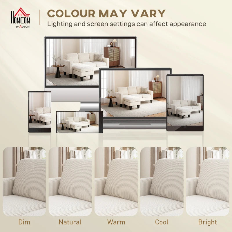 Sectional Sofa, L Shaped Couch, with Changeable Chaise or Ottoman, Cream White