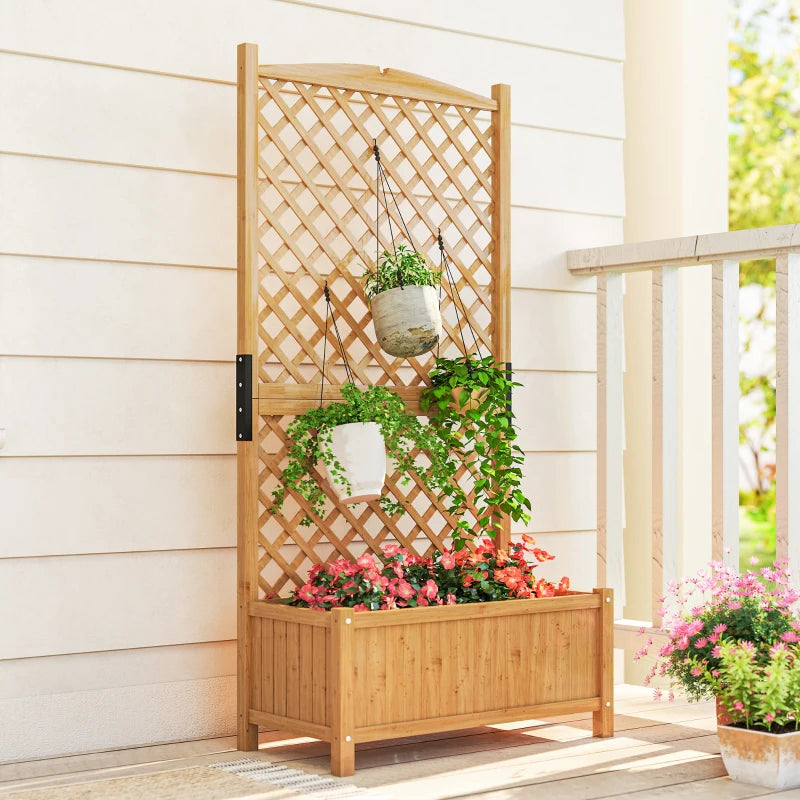 Raised Garden Bed with Trellis, Wooden Raised Planter Box with Elevated Raised Bed, 35.4" x 17.7" x 70.9", Yellow