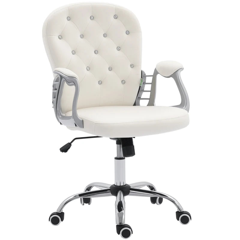 Office Chair, Computer Desk Chair with Adjustable Height and Tufted Back, Cream White