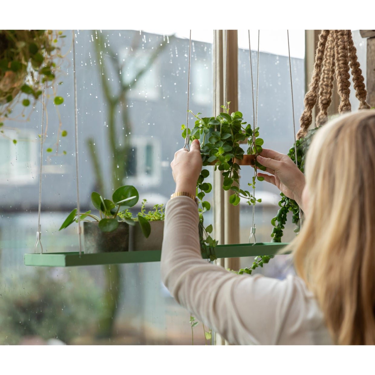 Rectangular Green Window Hanging Tray L 
