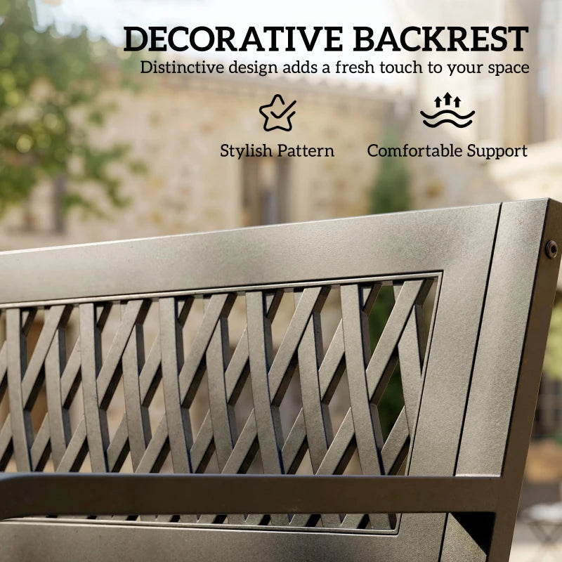 Outdoor Bench with Floral Backrest 2 Seater Garden Bench with Armrests for Yard Park Balcony Black