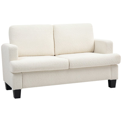 HOMCOM 54.3" Loveseat Sofa, 2 Seater Sofa with Removable Cushions, Small Couch with Wood Frame for Living Room, Cream White 