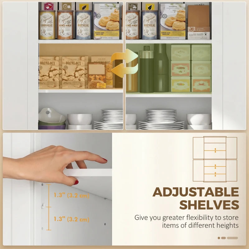 HOMCOM 72" Kitchen Pantry Cabinet with Drawer & Adjustable Shelves, Freestanding Storage Cabinet with Doors, White