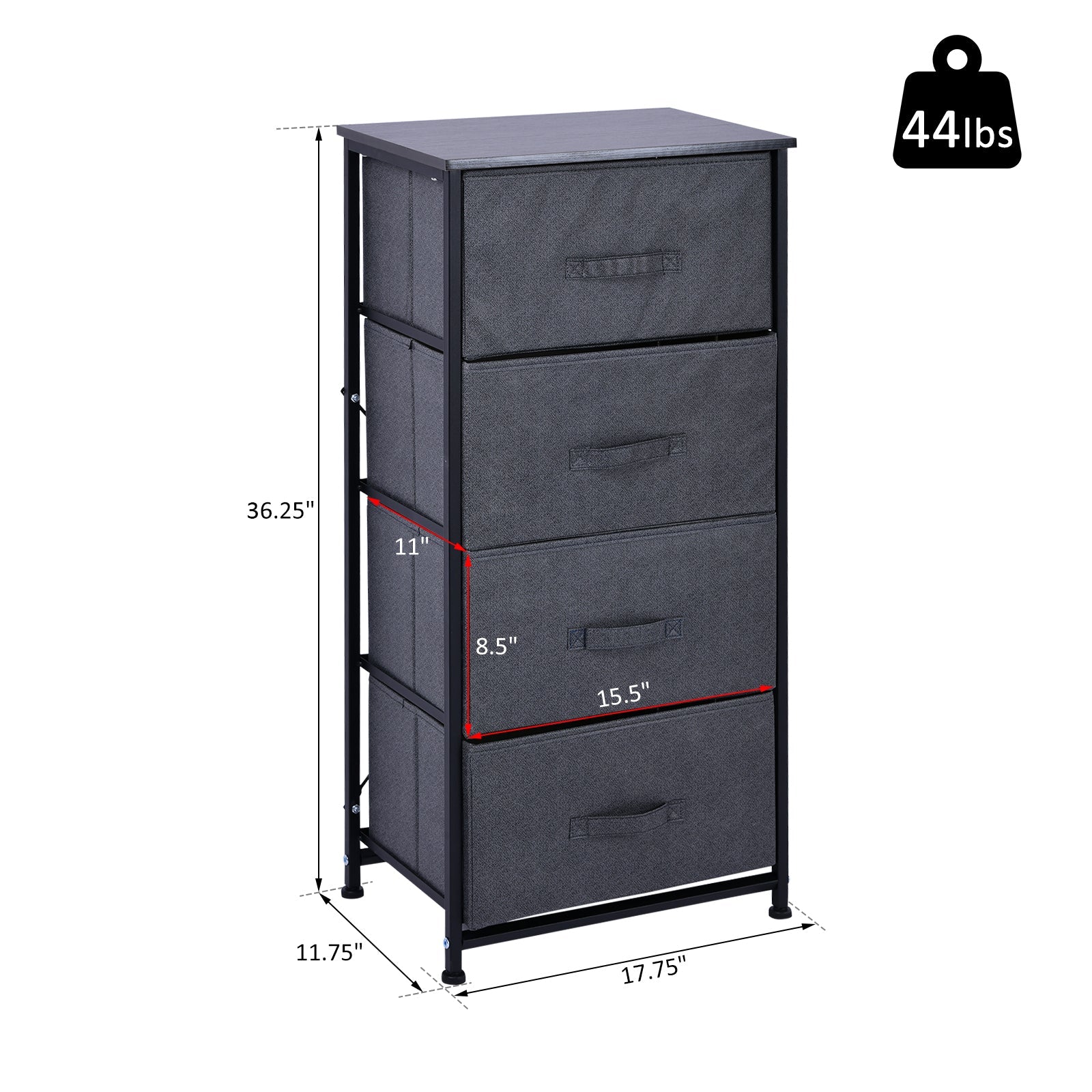 HOMCOM 4-Drawer Linen Storage Tower: Removable Fabric Drawers, Metal Frame, Adjustable Feet, Black 