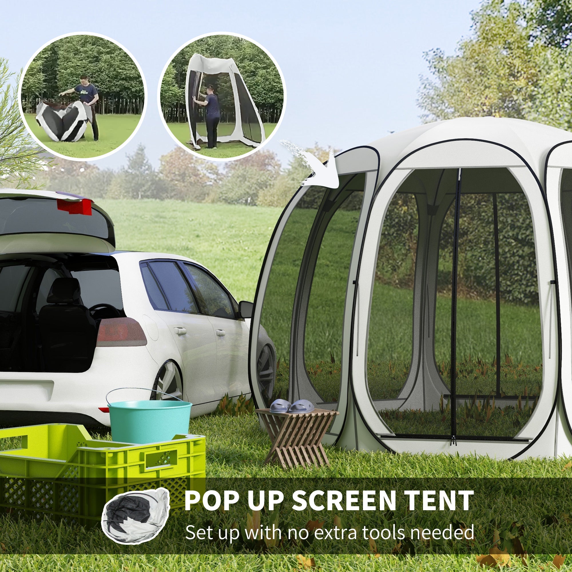 Outsunny 11' x 11.5' Screen Tent, Pop Up Camping Gazebo with Portable Carry Bag and 2 Doors, Cream White 