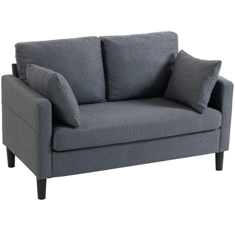 55" Loveseat Sofa, Modern Linen Upholstered Couch with Spring Cushion, 2 Pillows, Dark Grey