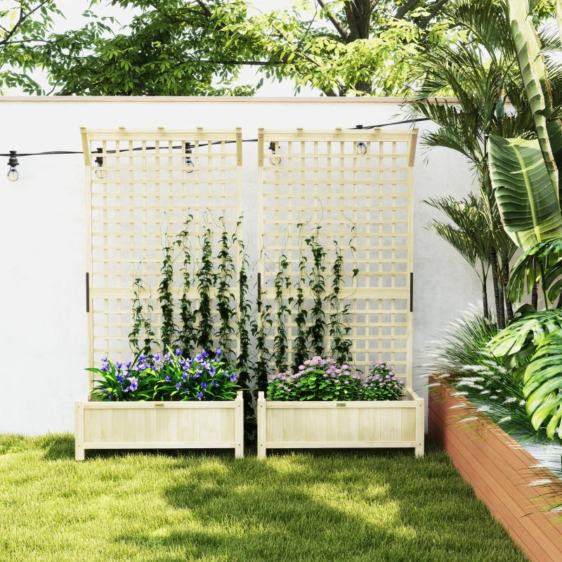 Wood Planter with Trellis for Vine Climbing, Raised Garden Bed, Privacy Screen for Backyard, Patio, Deck, Natural Wood