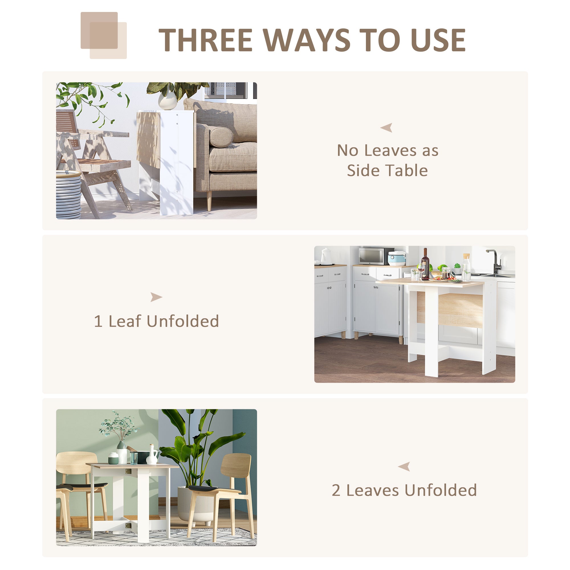 HOMCOM Drop Leaf Table Wood Folding Dining Table Multi-Use Side Table Dining Desk Space Saving Home Furniture White/Oak 