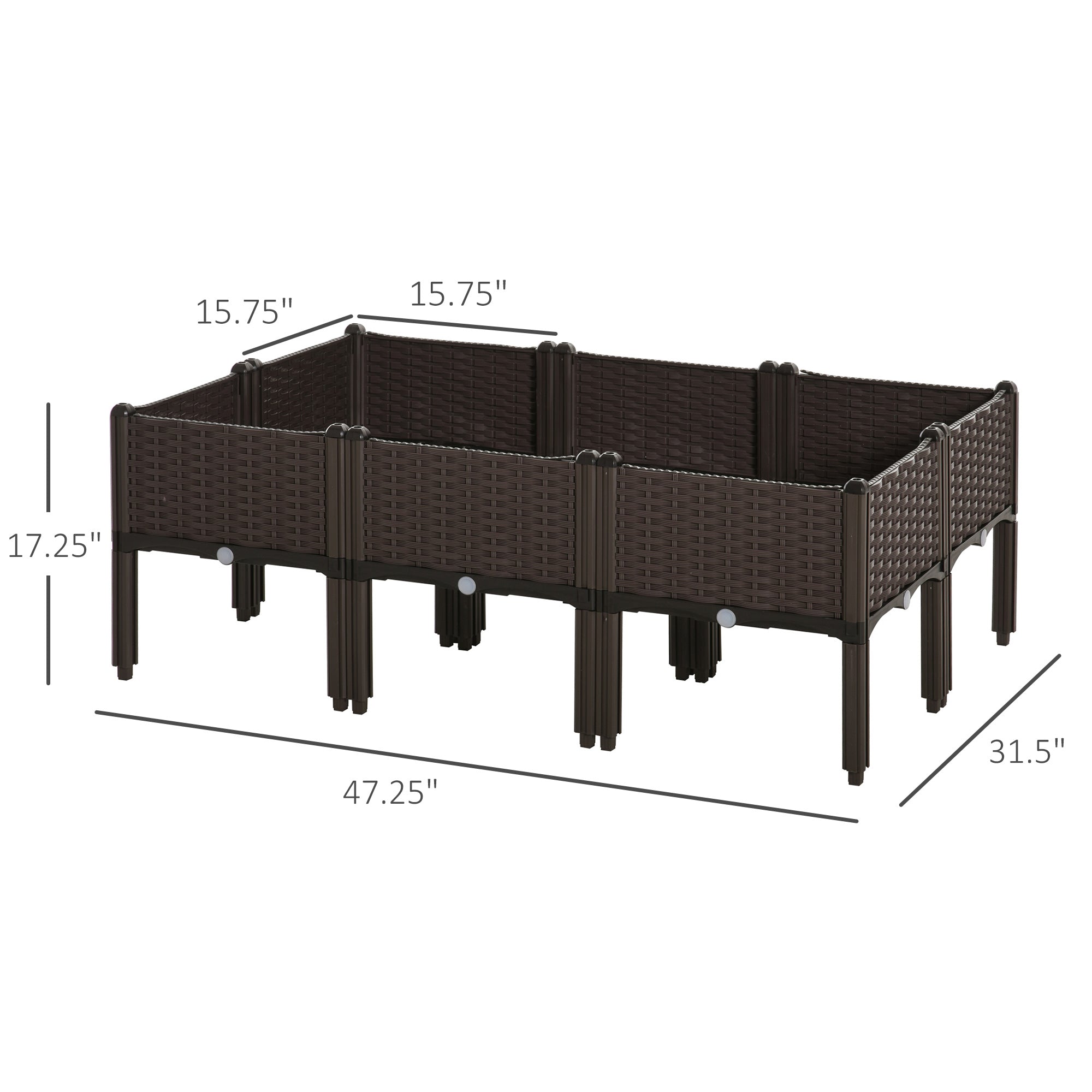 Outsunny 6-piece Raised Garden Bed PP Stackable Flower Vegetable Herb Grow Box Plant Stand 