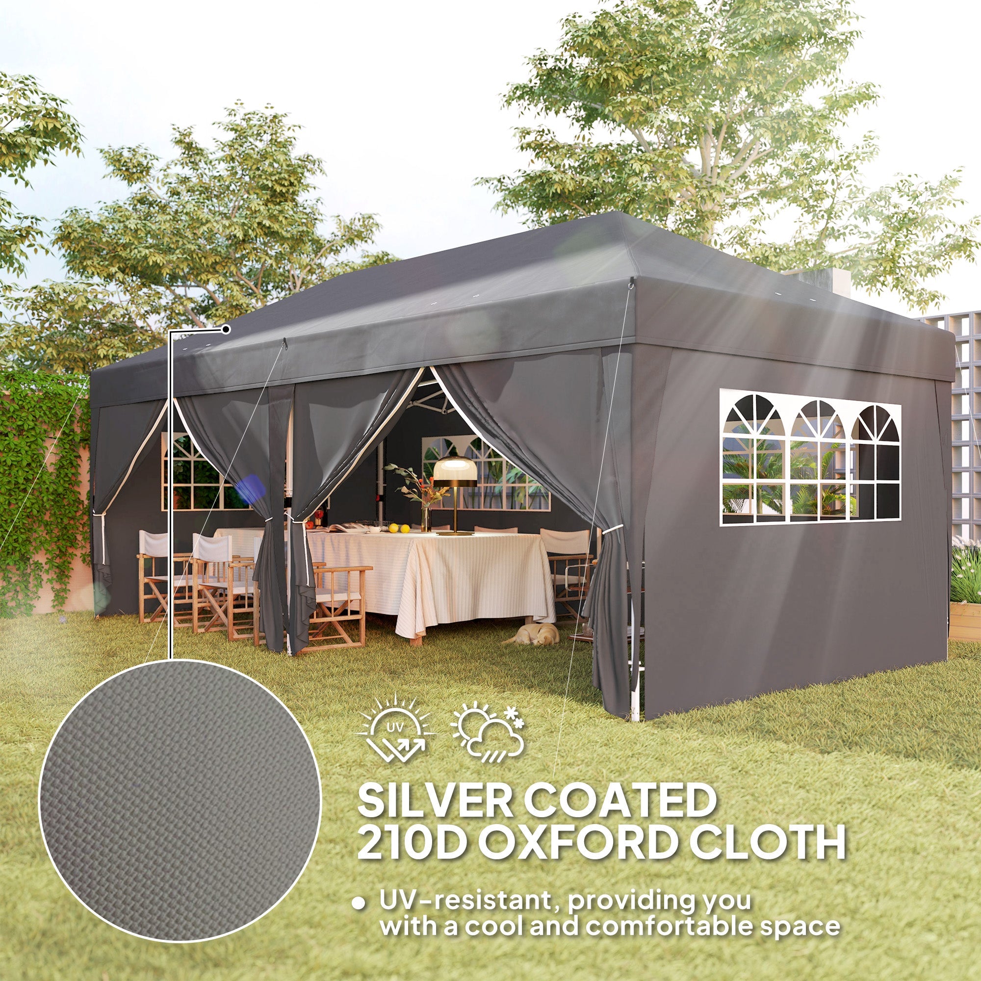 Outsunny 10' x 20' Pop Up Canopy Tent Outdoor Portable Easy Up Party Tent Garden Shade Shelter with Walls Carrying Bag, Black 