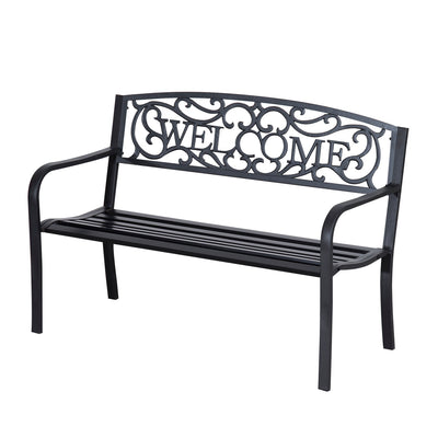 Outsunny Garden Bench 50" 2-Seater Patio Decorative Metal Loveseat Romantic Black 