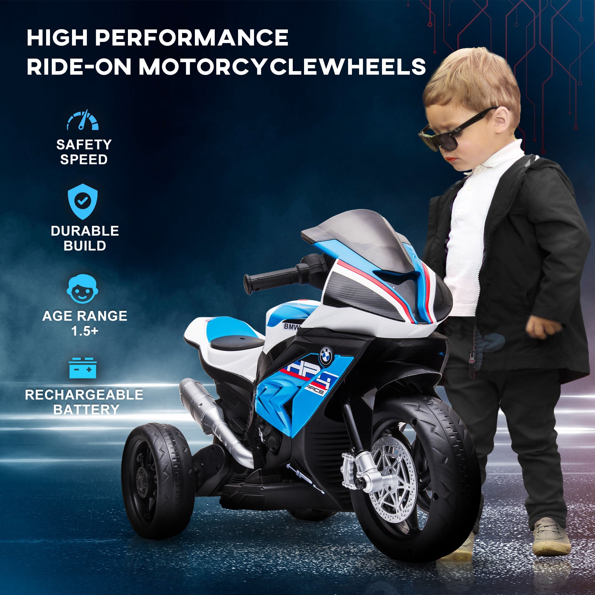 Aosom 6V Kids Electric Motorcycle Ride-On Toy Battery Operated for Ages 1.5-5 Years Blue 