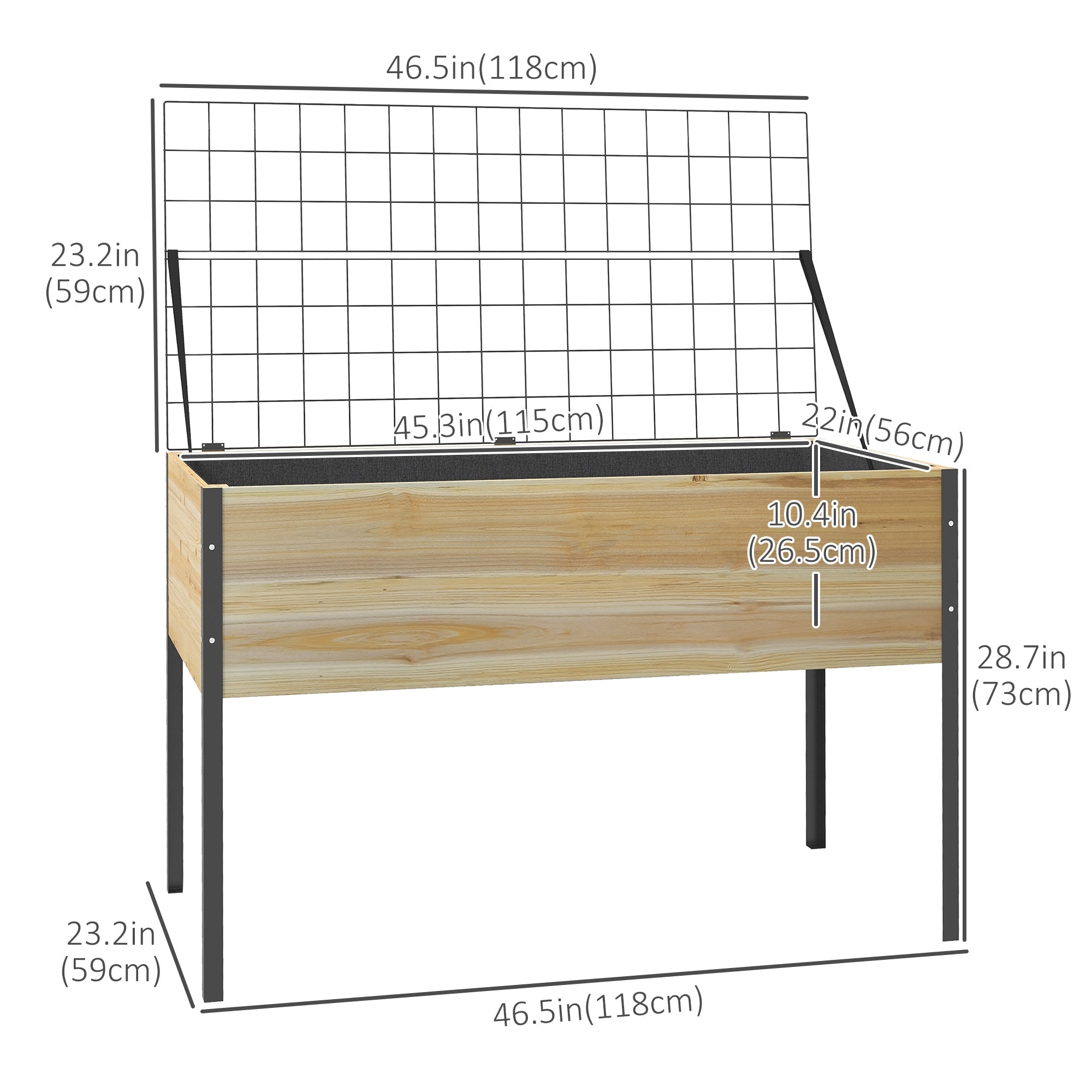 Outsunny Elevated Wooden Planter Box with Trellis Metal Legs and Liner for Flowers Herbs Vegetables 