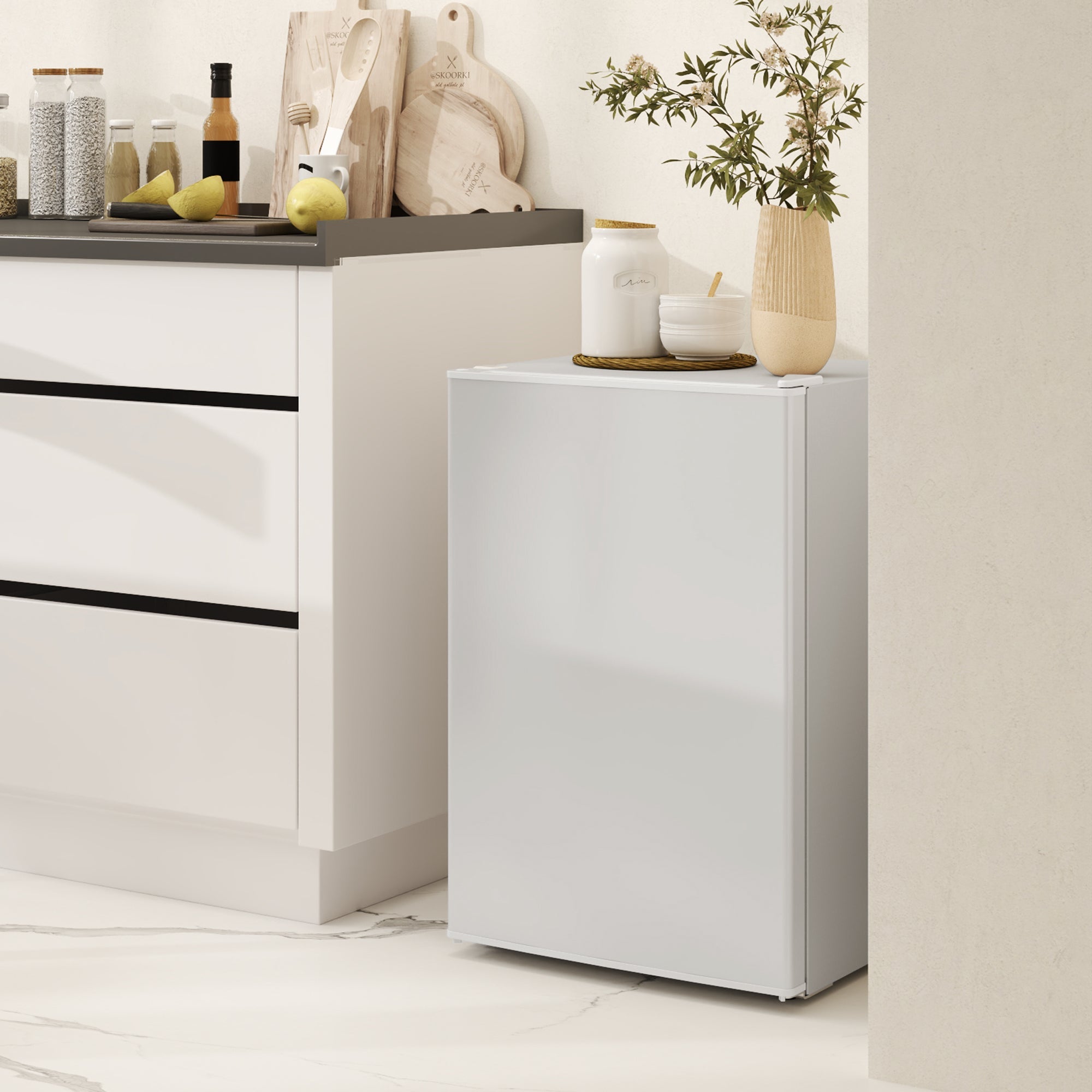 HOMCOM 2.5 Cu.Ft Mini Fridge, Single Door Compact Refrigerator with Freezer, Adjustable Thermostat, Reversible Door, White 