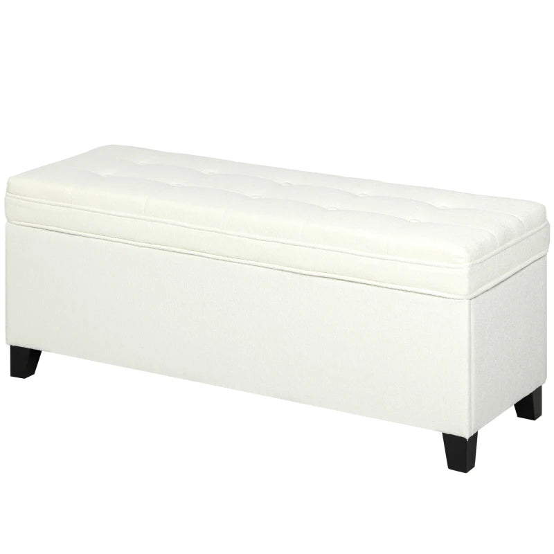 Storage Ottoman Bench, Foot Rest with Safety Hinges, 47 Inches Linen Storage Chest for Living Room, Cream White