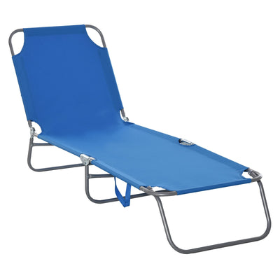 Outsunny Portable Folding Beach Lounger Reclining Outdoor Chair Patio Sun Lounge Bed Camping Cot Blue Durable 