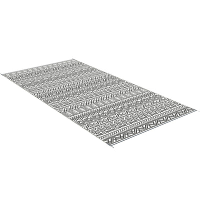 Aosom Reversible Outdoor Rug 9'x18' - Waterproof Plastic Straw Mat, Grey and Cream White Boho Design with Carry Bag for RV & Patio 