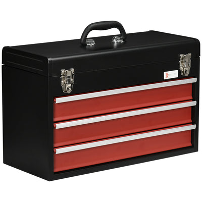 DURHAND Metal Tool Box Portable Organizer Tool Chest with 3 Drawers Metal Latch Closure for Garage Household Warehouse 