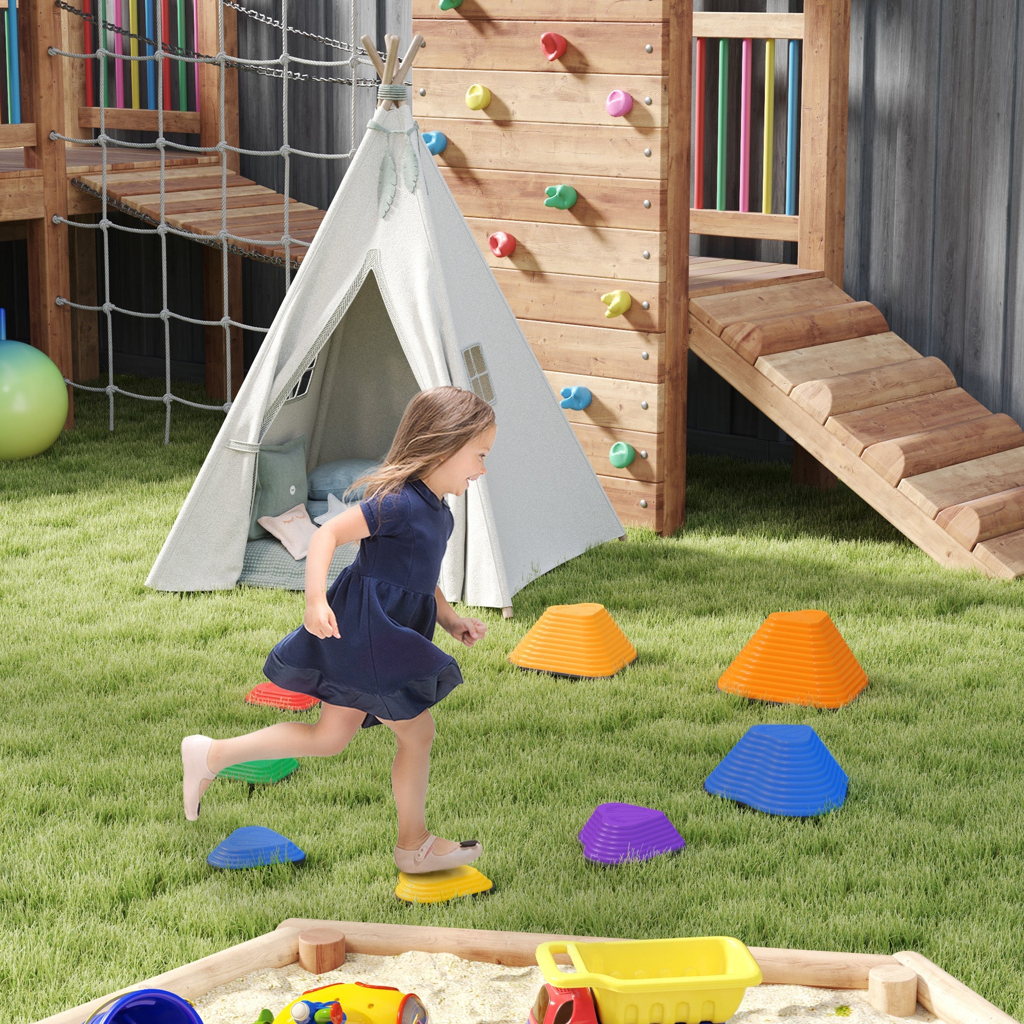 Qaba 9PCs Non-Slip Stackable Kids Stepping Stones, Heart-Shaped 