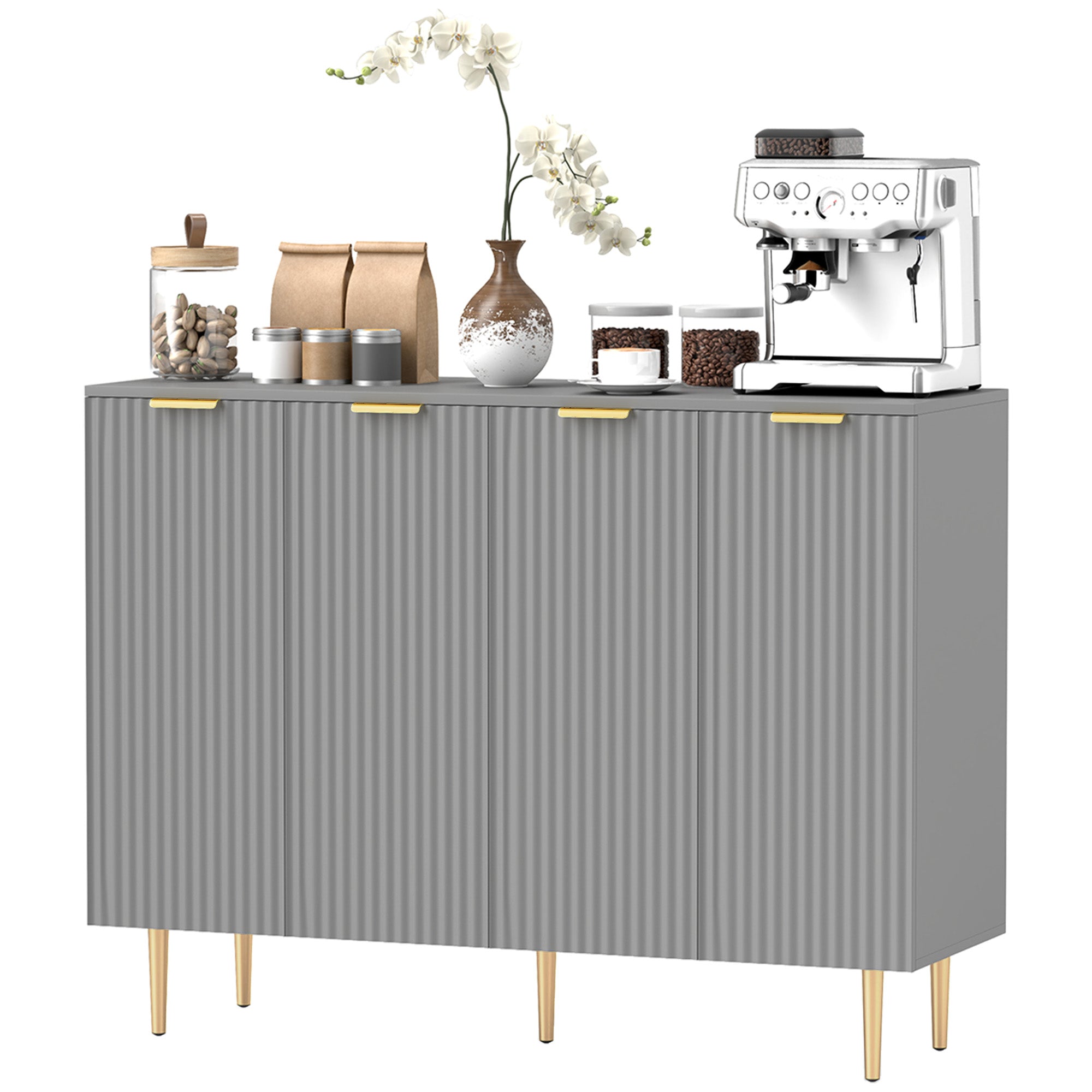 HOMCOM Modern Kitchen Storage Cabinet, Sideboard Buffet Cabinet with Adjustable Shelves for Kitchen Hallway, Grey 