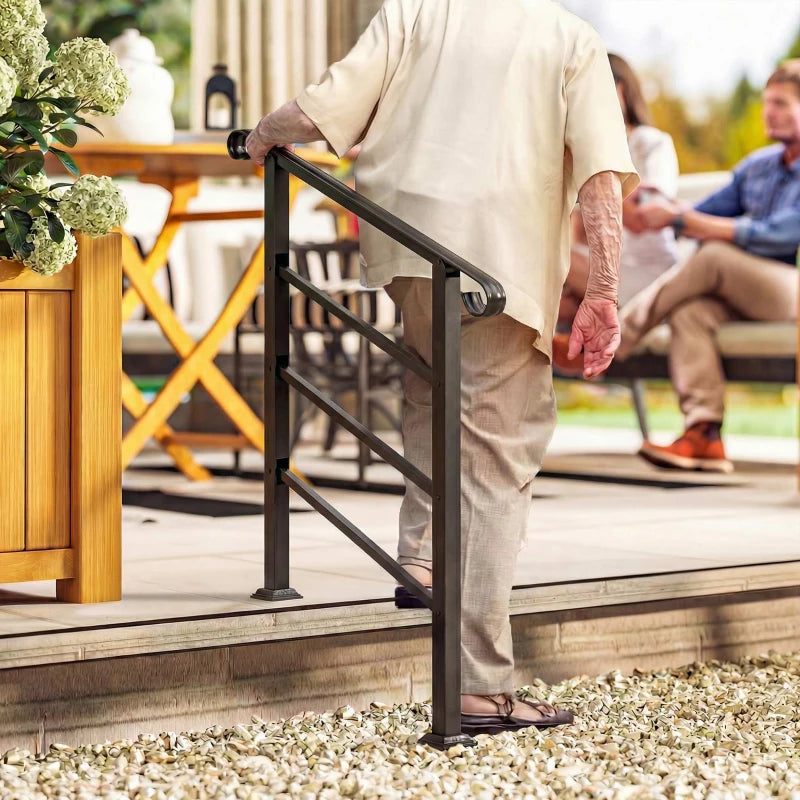 Hand Rails for Outdoor Steps, Adjustable Outdoor Stair Railing for 2 to 3 Steps, Black