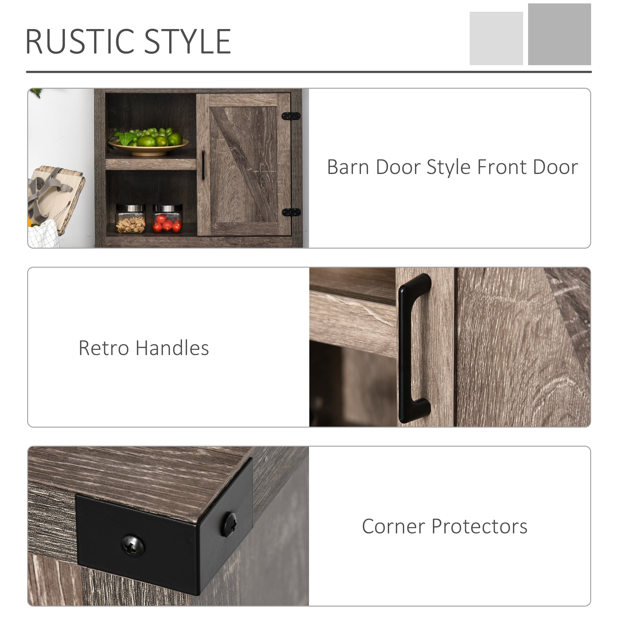HOMCOM Rustic Buffet Sideboard: Farmhouse Storage Cabinet with Barn Doors for Kitchen/Dining Room, Dark Oak 