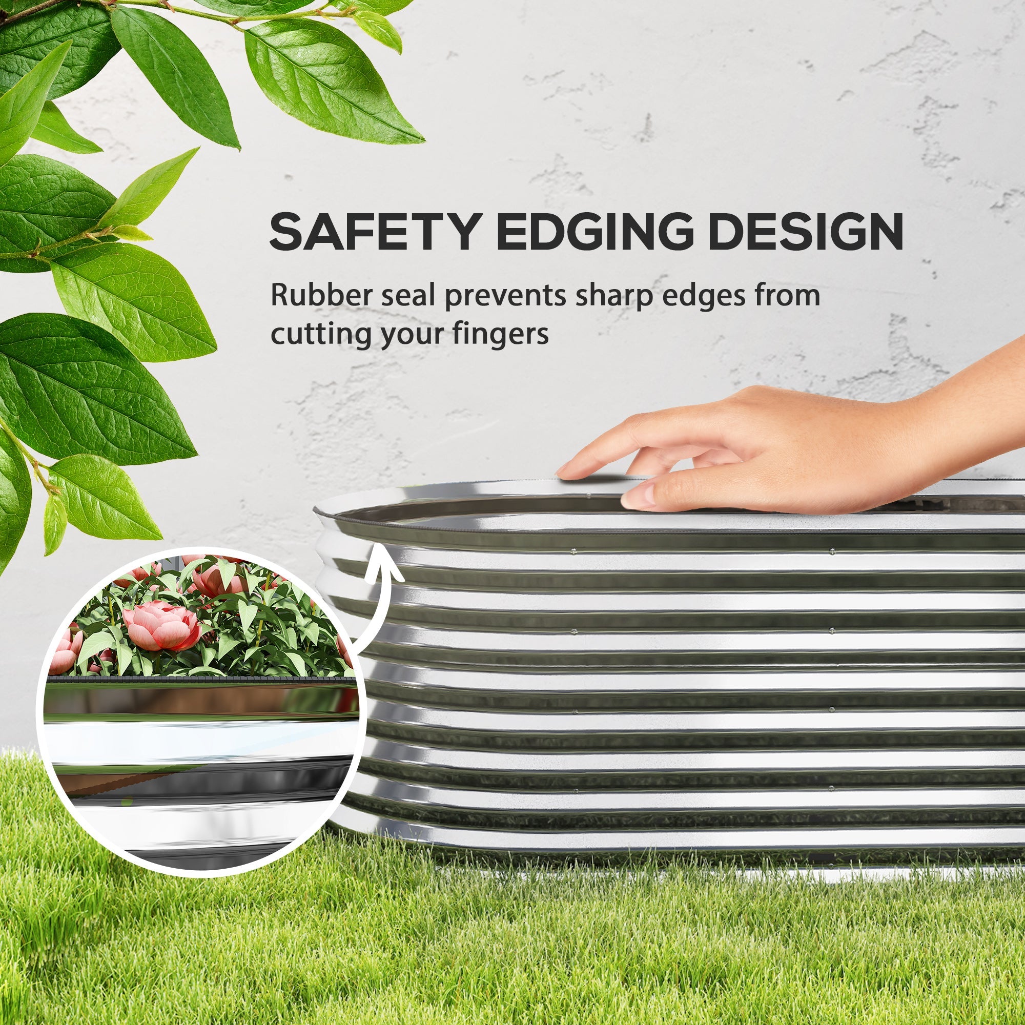 Outsunny 5.2 x 2.6 x 1.8ft Galvanized Raised Garden Bed, Easy DIY Oval Planter Box with Safety Edging and Gloves, Silver 