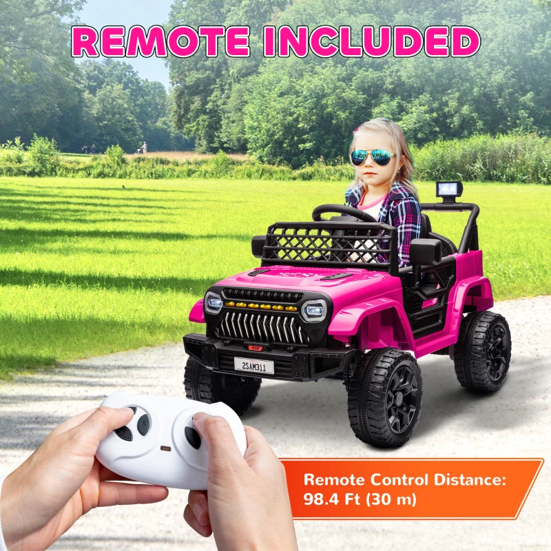 Qaba 12V Ride on Truck, Electric Car for Kids with Remote Control, Suspension, 3 Speeds, USB Music Headlights, Pink