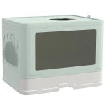 Cat Litter Box, Front Enter & Top Exit Cat Litter Tray with Scoop, Pull-out Tray, Easy to Clean, Green