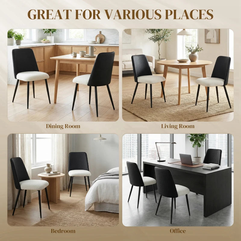 Dining Chairs Upholstered Kitchen Chairs Set of 2 with Steel Legs and Padded Seat for Dining Room, Kitchen, Black