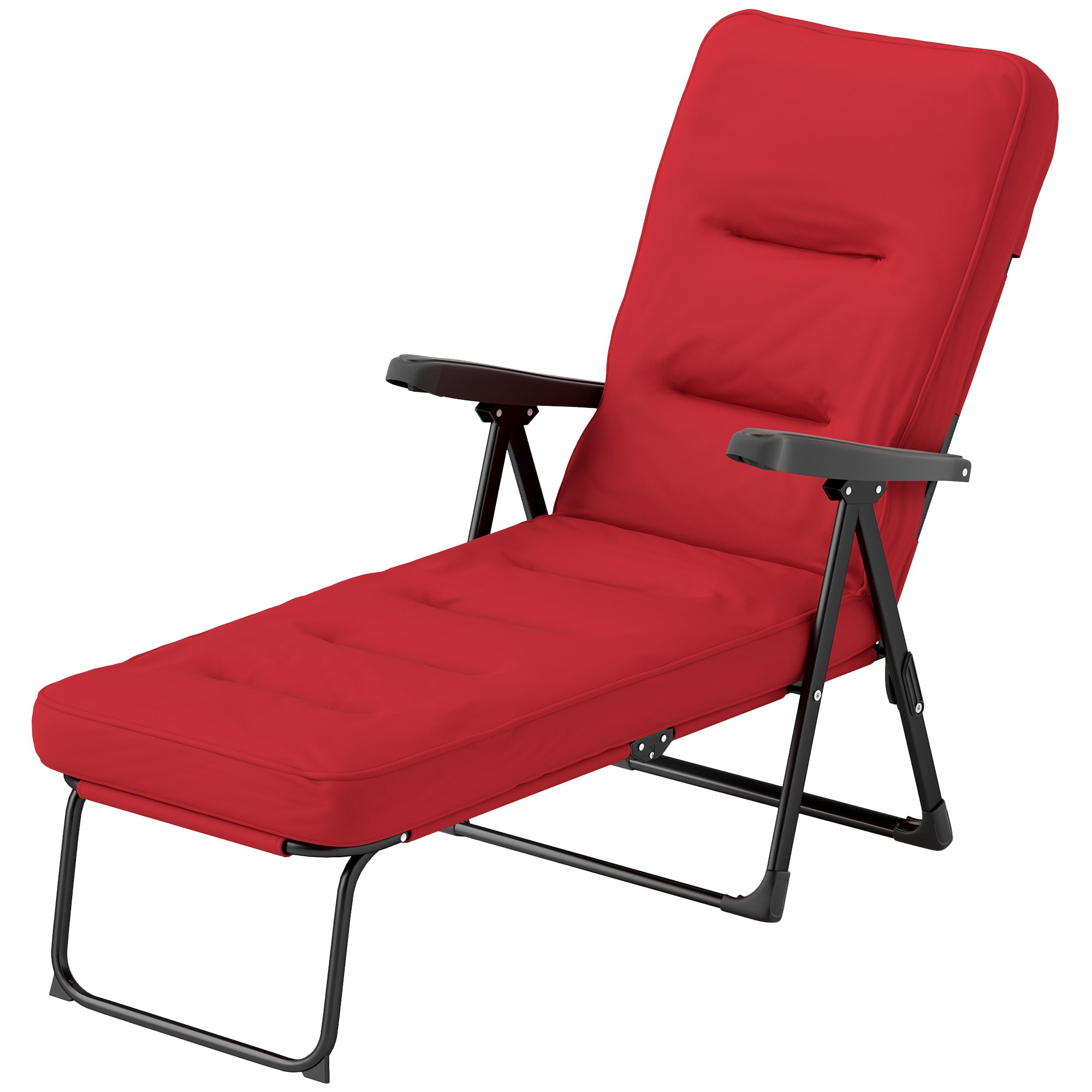 Outsunny Folding Outdoor Lounge Chair with Cushion, Adjustable Backrest, Reclining Patio Garden Chair with Footrest, Wine Red 