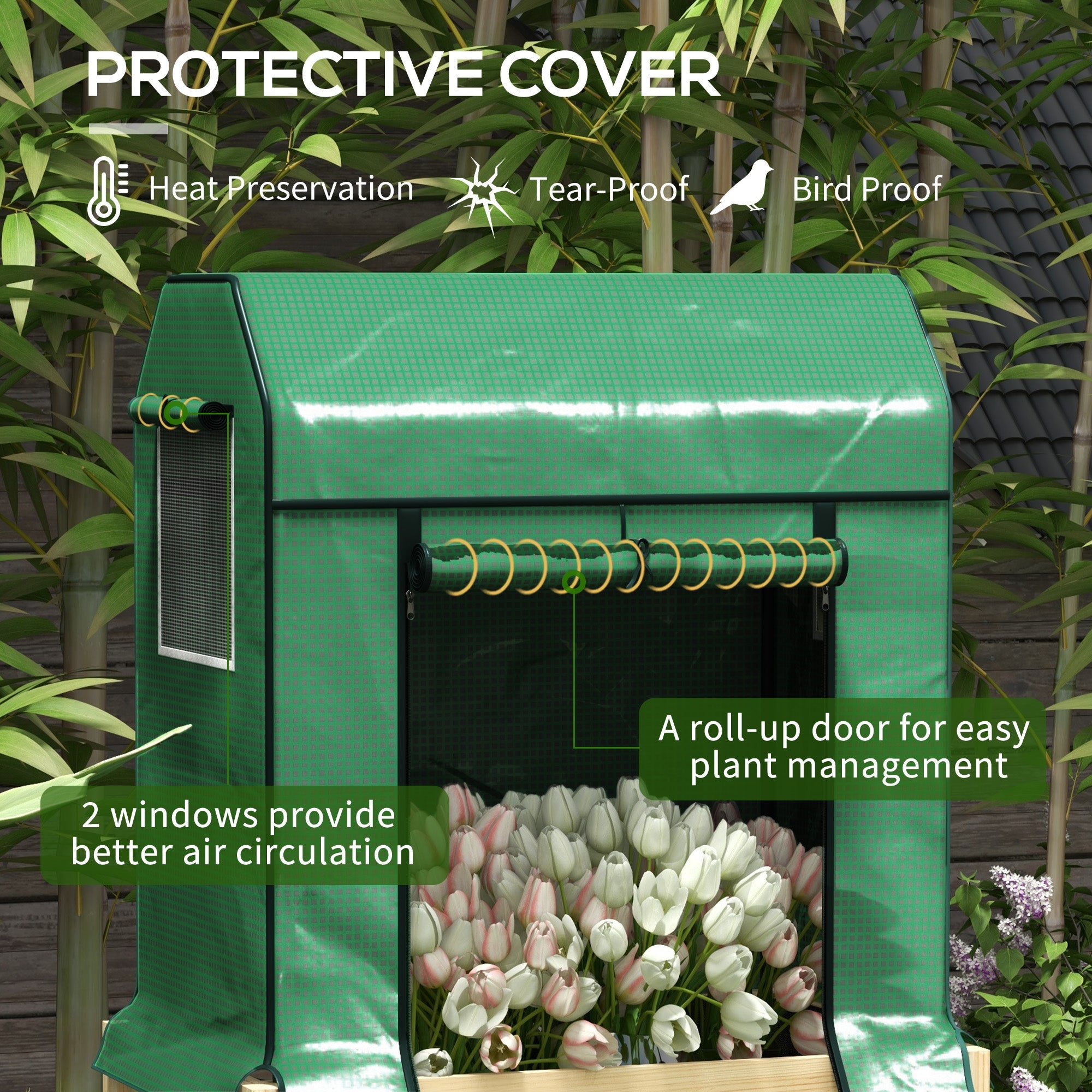 Outsunny Wooden Raised Garden Bed with PE Greenhouse Cover Liner for Vegetables Flowers Herbs Outdoor Gardening 