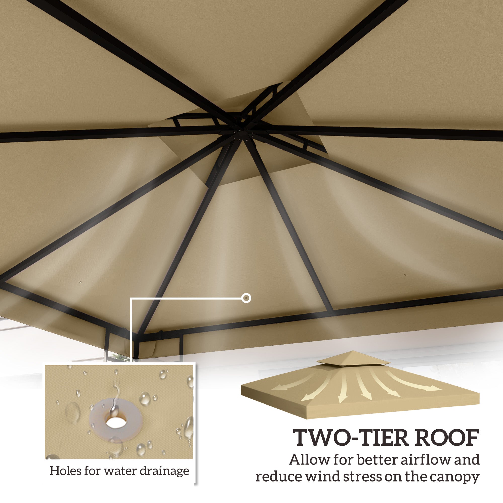 Outsunny Beige 9.8' Square 2-Tier Gazebo Replacement Canopy - Elegant Outdoor Garden Sun Shelter Top Cover 