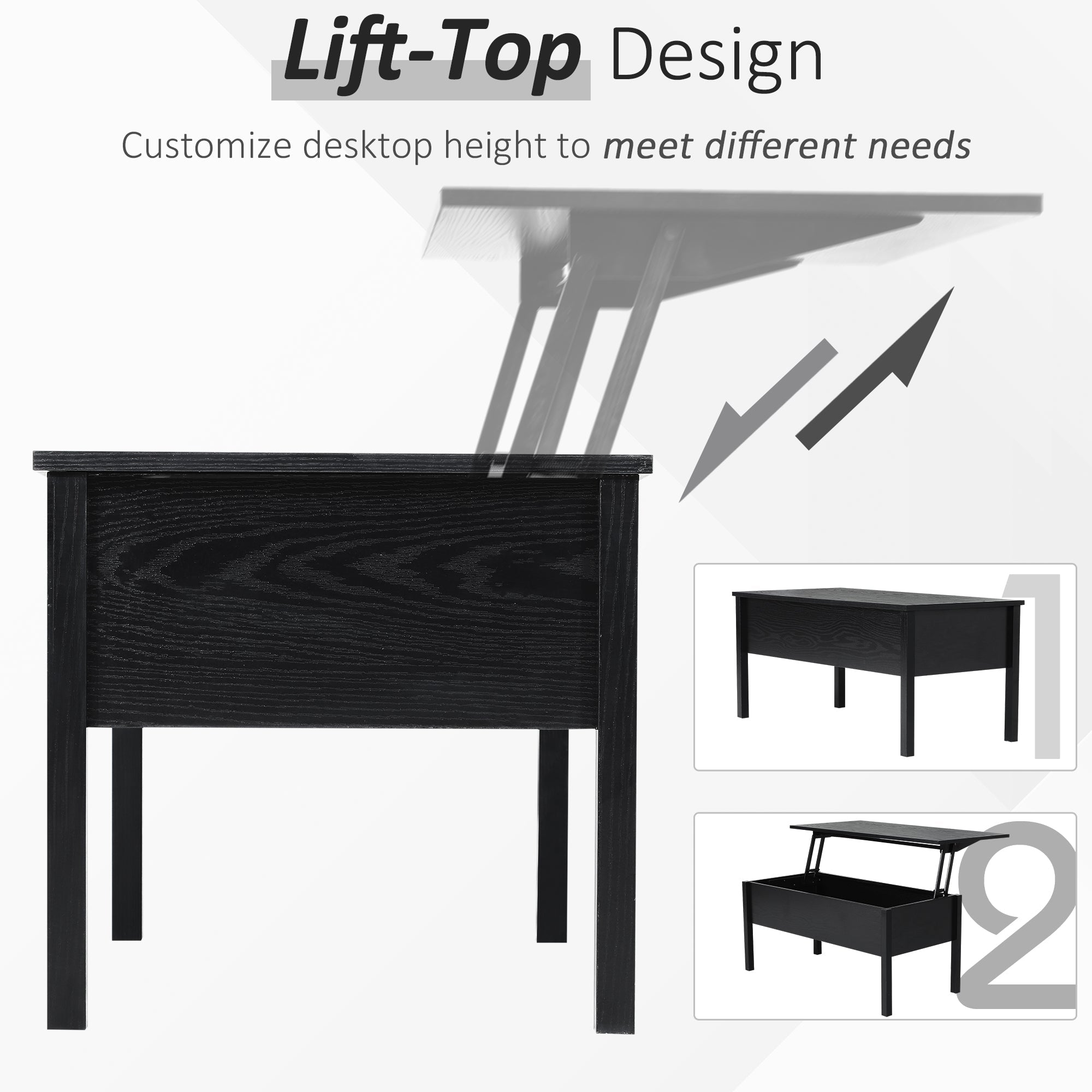 HOMCOM Black 39" Modern Lift Top Coffee Table: Center Table with Hidden Storage Compartment for Living Room 