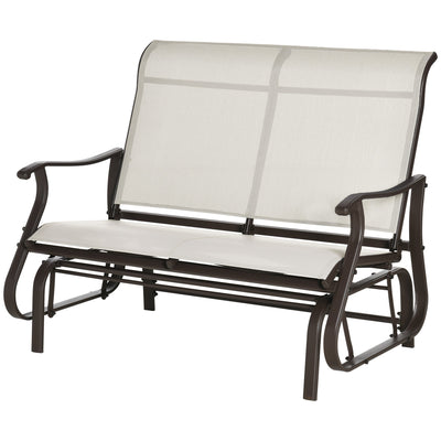 Outsunny Garden Double Gliding Chair Patio Glider Armchair Mesh Seat Backrest Steel Frame Cream White for Outdoor Backyard 