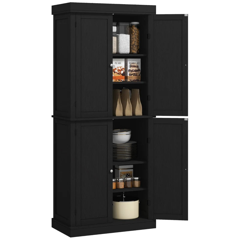 72.5" Freestanding Kitchen Pantry Cabinet with 4 Doors, Black