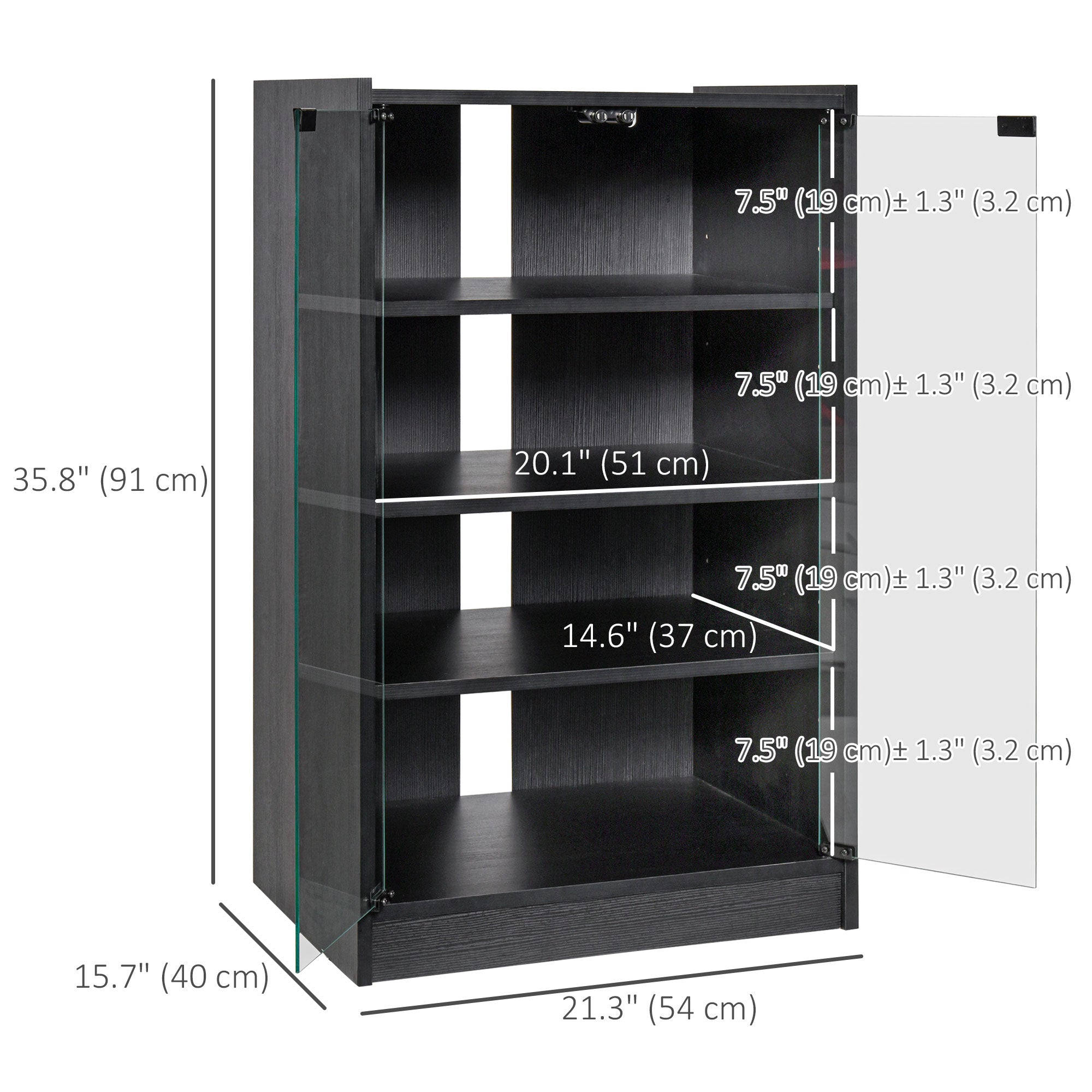 HOMCOM Media Maven: 5-Tier DVD Storage Cabinet with Adjustable Shelves, Tempered Glass Doors, Cable Management, Black Elegance 