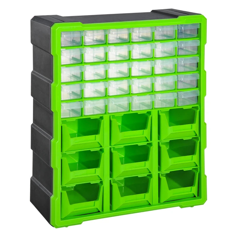 Plastic 39 Drawer Parts Organiser Wall Mount Storage Cabinet for Small Nuts Bolts Tool Green