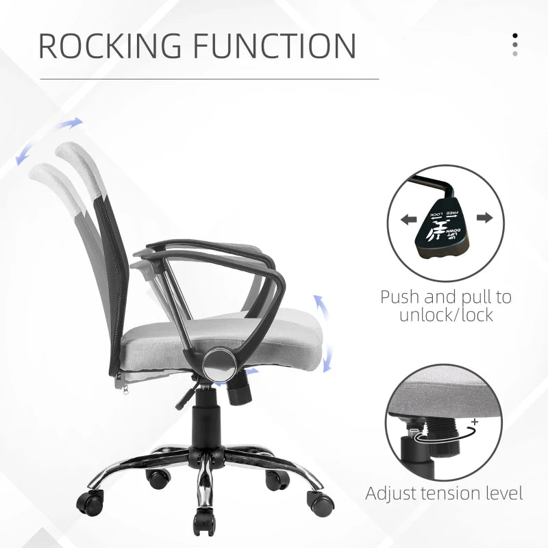 Mid Back Office Chair, Linen Adjustable Office Chair with Lumbar Back Support, Arm, Adjustable Height, Grey