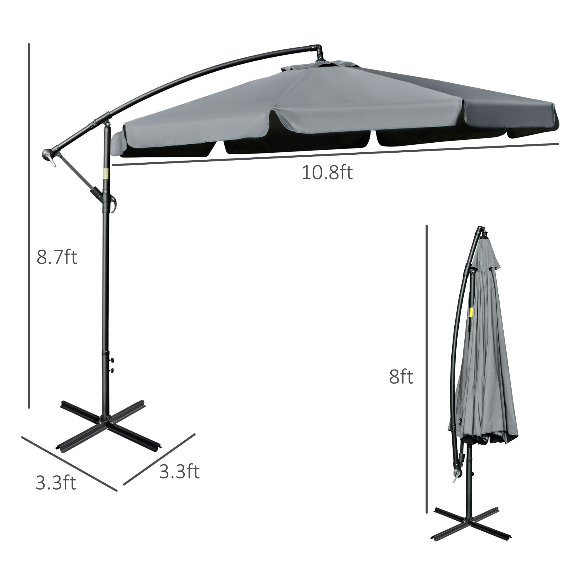Outsunny Offset Patio Umbrella 11FT Cantilever Outdoor Umbrella with Easy Tilt Cross Base & 8 Ribs Dark Grey 